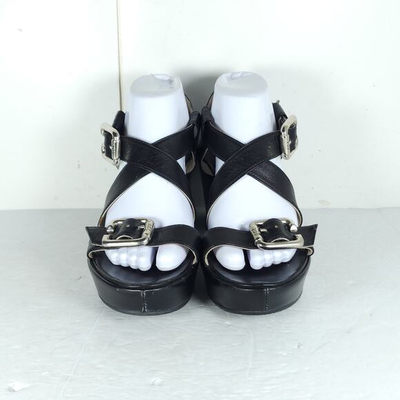 AGL Women’s US 9-9,5 EU40 Black Leather Cross STrap Chunky Platform Sandals - Picture 3 of 16